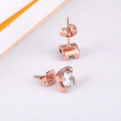 Anting Titanium Fashion Solitaire Korea Zircon Rose Gold - BE305