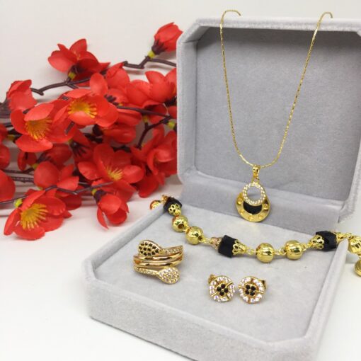 Xuping Set Perhiasan Kalung Anting Cincin Gelang Lapis Emas - BS017